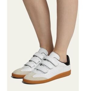 Isabel Marant Beth Low Top Grip Strap Sneakers White Black Size EU 40